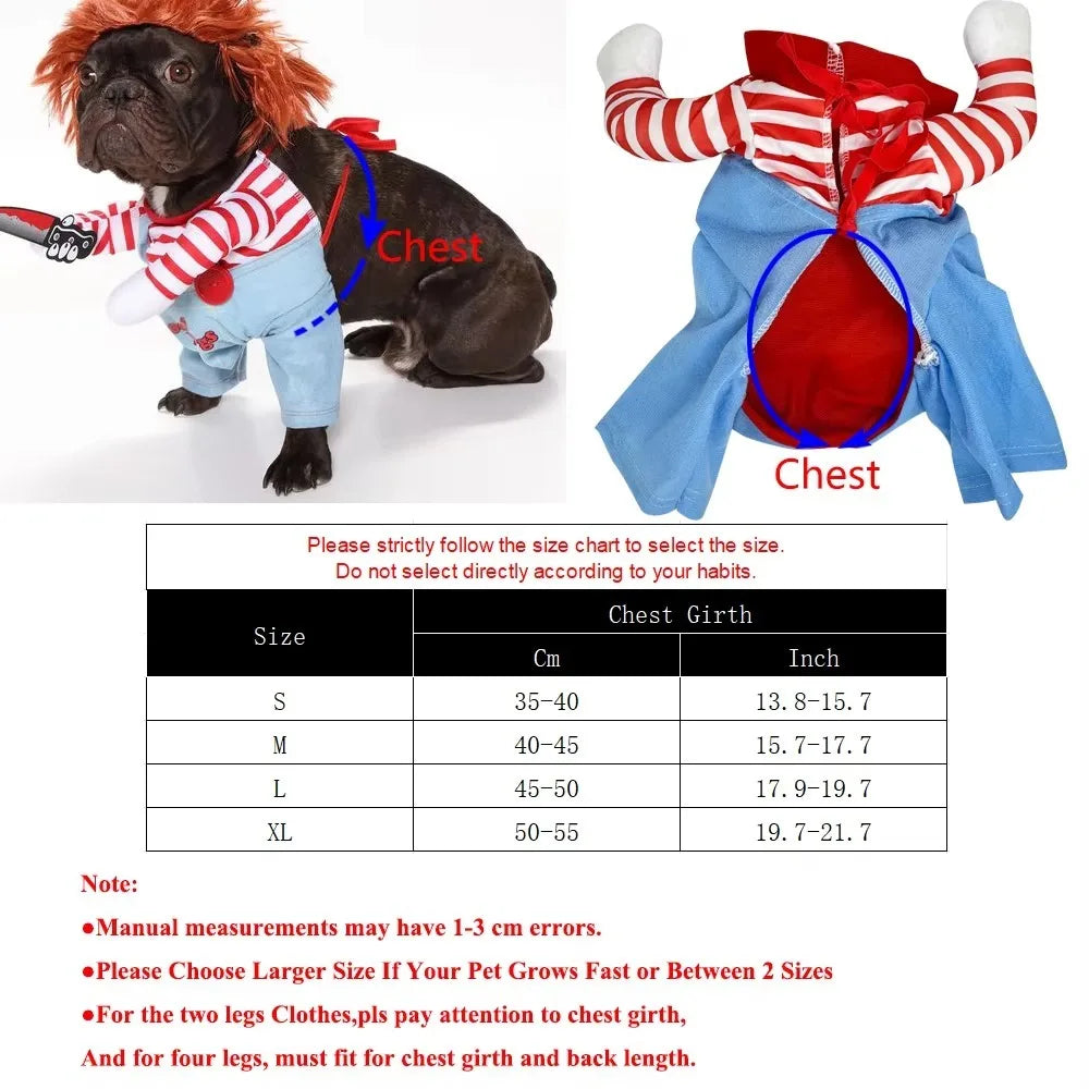 Fashion Novelty Chucky Deadly Pet Dog Costume Scary Props Funny Pet Halloween Cosplay Apparel Accessories Dress Hoodie