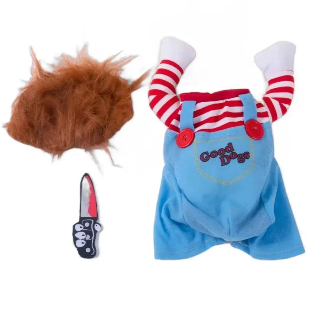 Fashion Novelty Chucky Deadly Pet Dog Costume Scary Props Funny Pet Halloween Cosplay Apparel Accessories Dress Hoodie