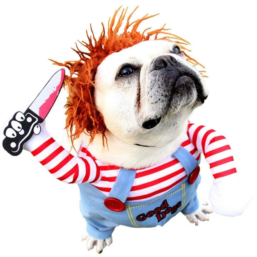 Fashion Novelty Chucky Deadly Pet Dog Costume Scary Props Funny Pet Halloween Cosplay Apparel Accessories Dress Hoodie
