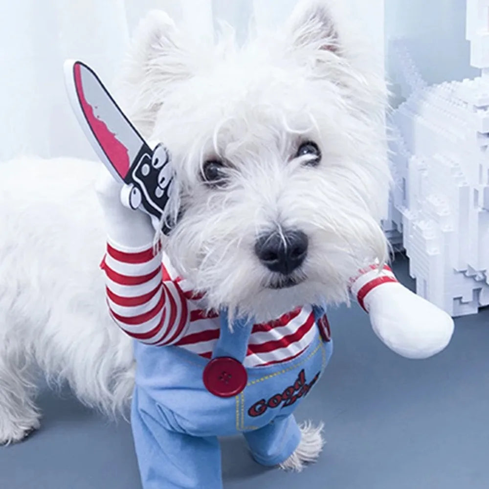Fashion Novelty Chucky Deadly Pet Dog Costume Scary Props Funny Pet Halloween Cosplay Apparel Accessories Dress Hoodie