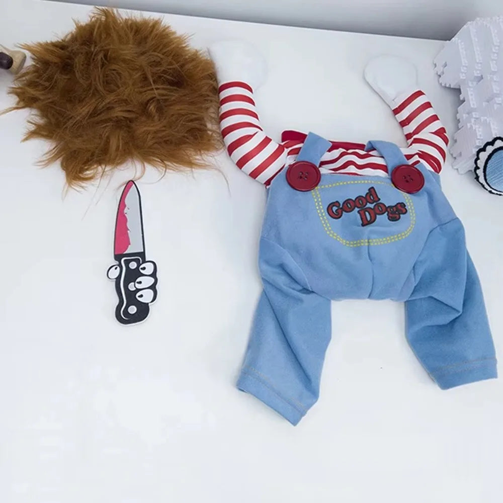 Fashion Novelty Chucky Deadly Pet Dog Costume Scary Props Funny Pet Halloween Cosplay Apparel Accessories Dress Hoodie