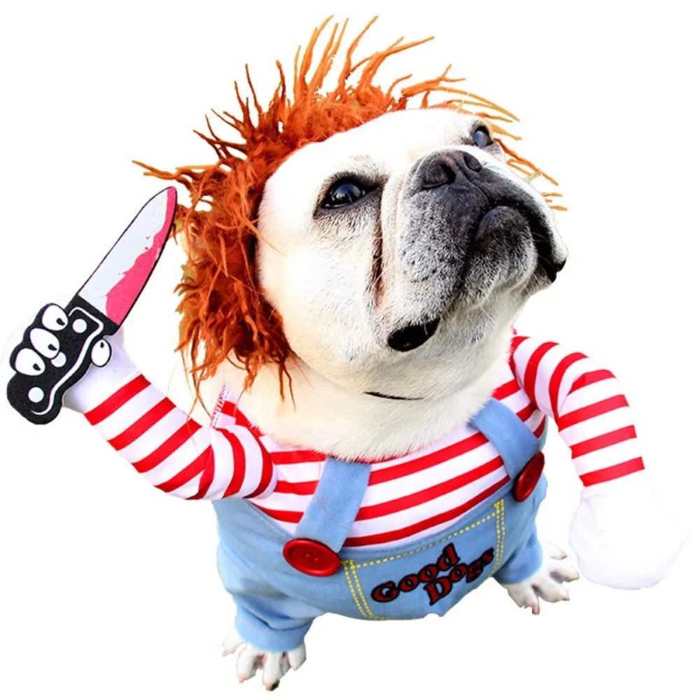 Fashion Novelty Chucky Deadly Pet Dog Costume Scary Props Funny Pet Halloween Cosplay Apparel Accessories Dress Hoodie