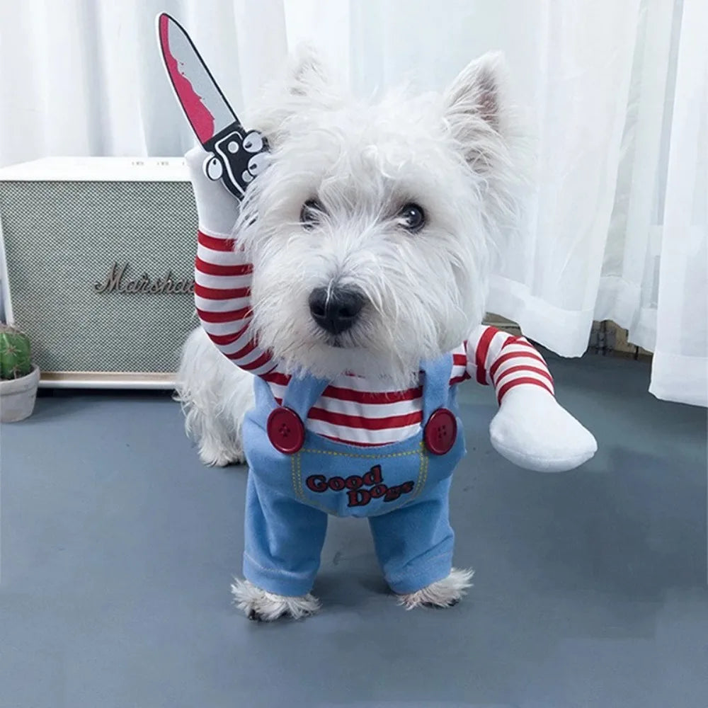 Fashion Novelty Chucky Deadly Pet Dog Costume Scary Props Funny Pet Halloween Cosplay Apparel Accessories Dress Hoodie