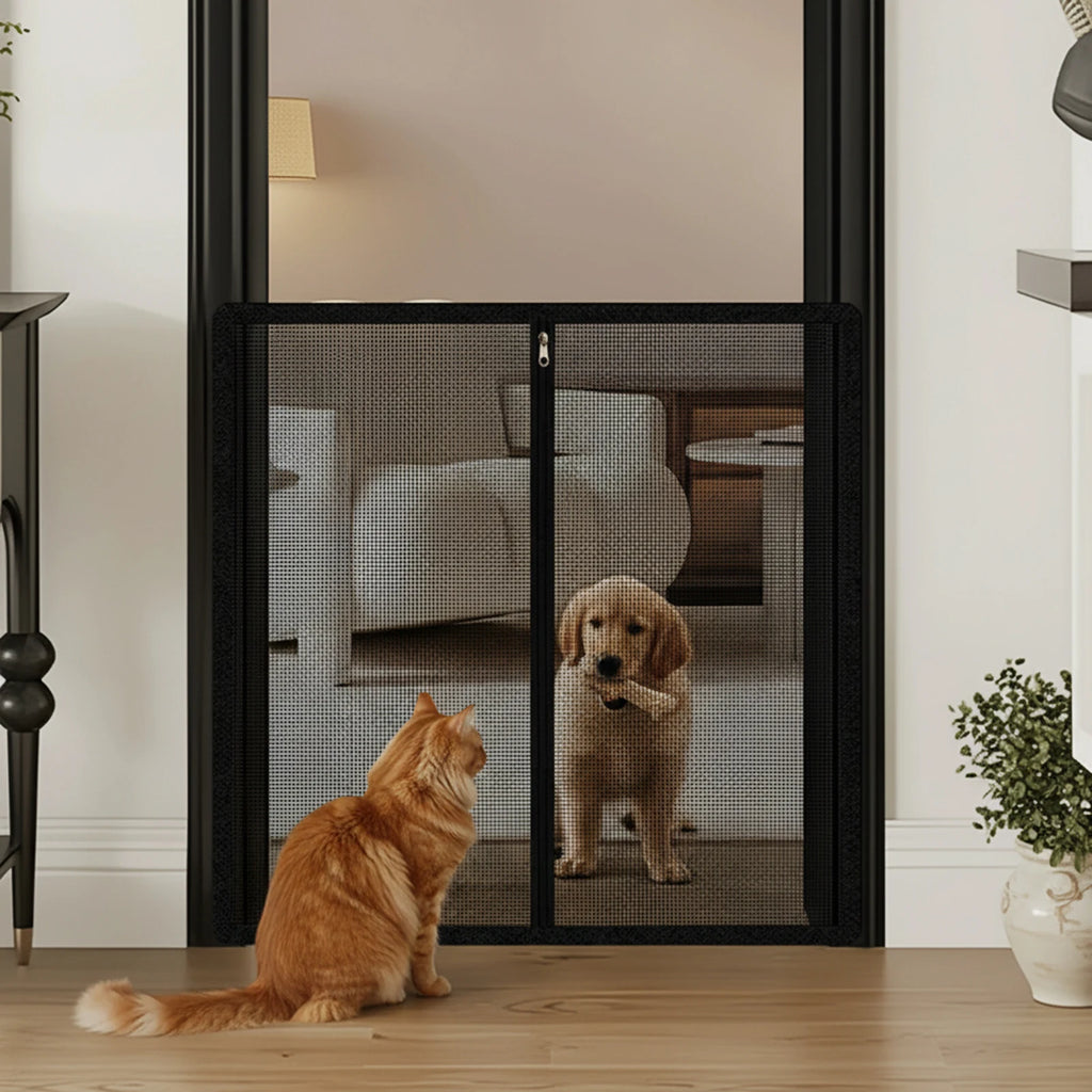 Pet Gate Fence No Drilling Mesh Barrier Anti Escape Door Guard for Cats and Dogs Durable Scratch Proof for Kitchen Stairs