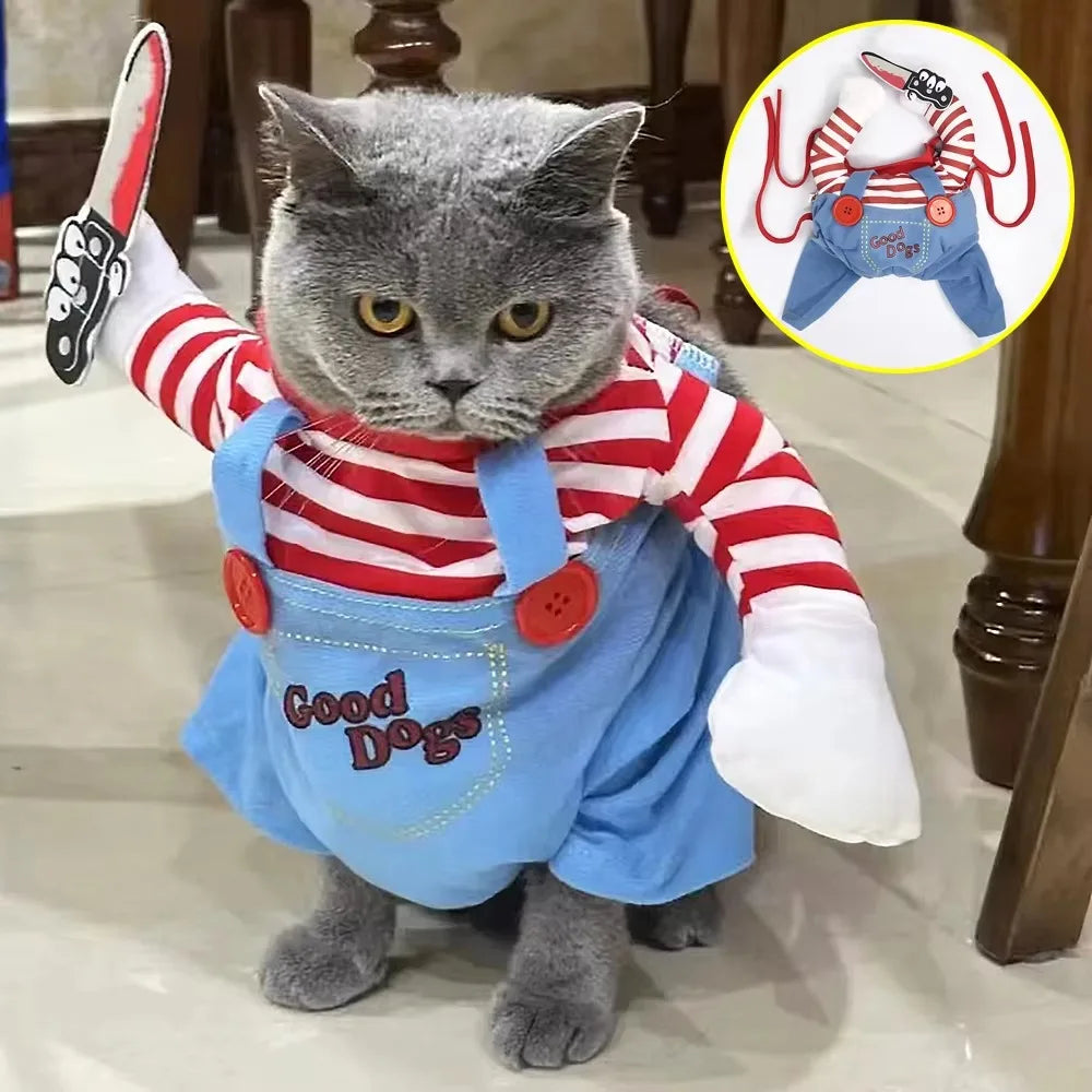 Fashion Novelty Chucky Deadly Pet Dog Costume Scary Props Funny Pet Halloween Cosplay Apparel Accessories Dress Hoodie